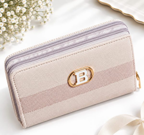 Women's Blush Striped Double-Zip Long Wallet Purse