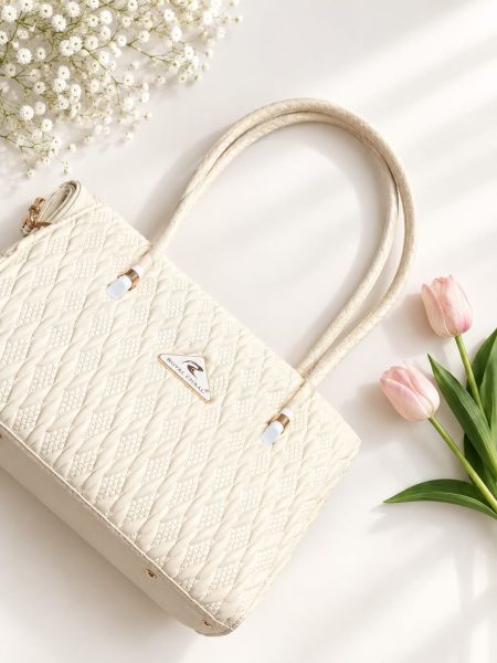 Women's Cream Quilted Shoulder Tote Handbag